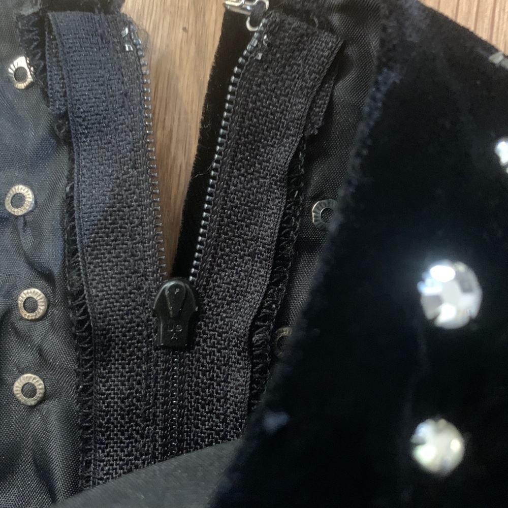 Black Velvet Vintage Rhinestone Dress - Picture 4 of 8